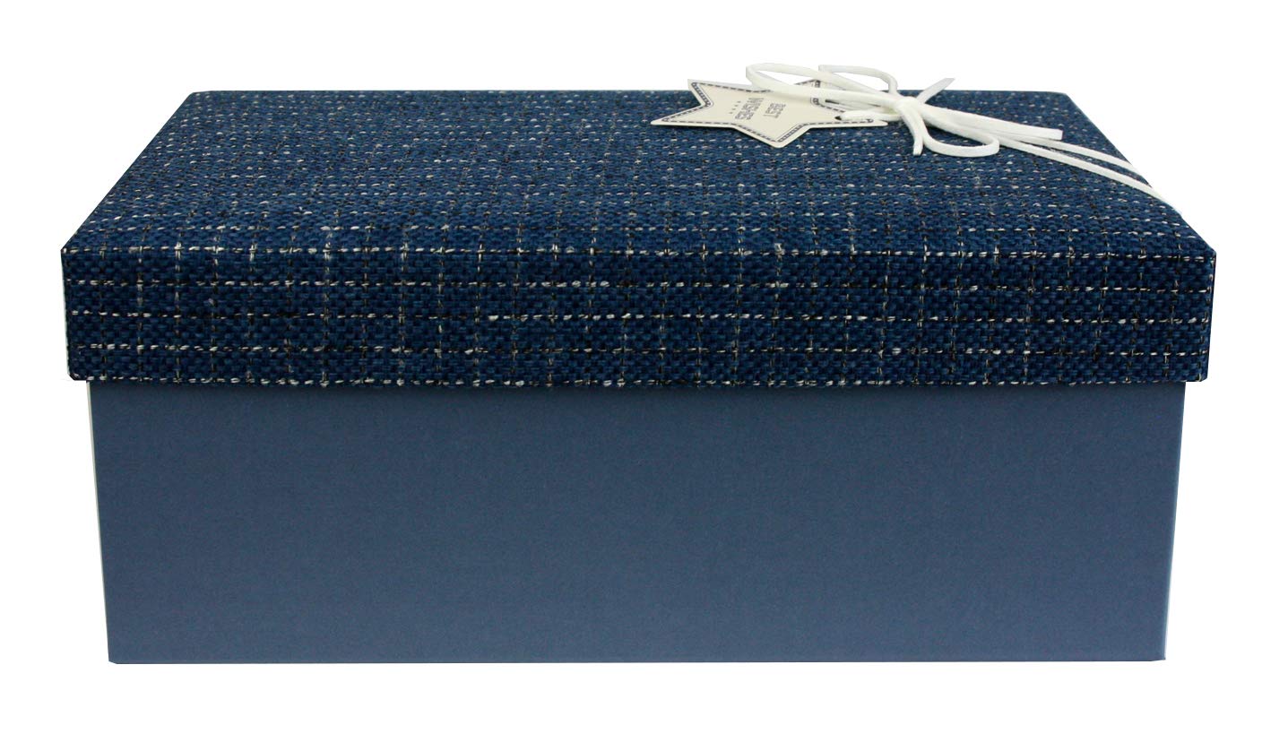 Emartbuy Textured Fabric Blue Rigid Gift Box with Ribbon – 25 x 16 x 11 cm – Luxury Cardboard Presentation Box | Premium Packaging for Hampers, Birthdays, Weddings, Corporate Gifting