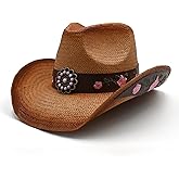 Men's Women's Straw Cowboy Hat Cowgirl Woven Sun Hat Western Cowboy Hat Two Decorative Bands