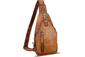 FEIGITOR Genuine Leather Silng Bag for Women and Men Real Leather Sling Backpack Shoulder Crossbody Bag Chest Purses