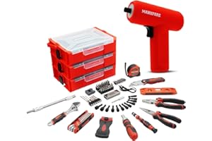 MANUFORE 81pcs 3-layer Household Tool Set with 3.7V Cordless Screwdriver with Bits and Basic Home Hand Tools for Garden Office House Repair