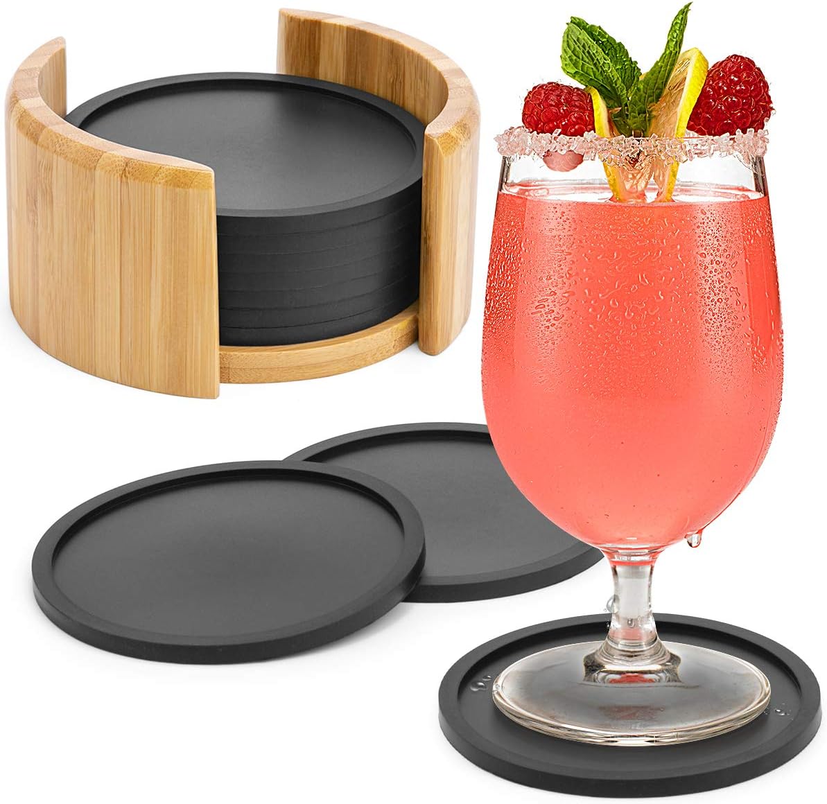 Aimego Silikon Untersetzer für Gläser Getränkeuntersetzer für Tisch und Bar Glasuntersetzer in schwarz für Getränk (10PCS)