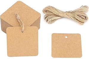 G2PLUS Kraft Paper Gift Tags with String, 100PCS Brown Square Tags, 2.2x2.2 inches Blank Hang Label Tag for Gift Wrapping, Pricing, DIY Arts and Crafts, Christmas, Wedding Party Favors