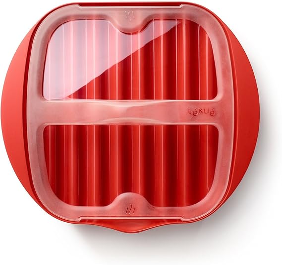 Lekue Microwave Bacon Maker & Cooker with Lid, Red