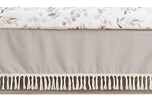 Sweet Jojo Designs Boho Fringe Boy or Girl Baby Nursery Crib Bed Skirt Dust Ruffle - Gender Neutral Beige Tan Taupe Linen Tassel Macrame for Bohemian Woodland Farmhouse Botanical Leaf Collection