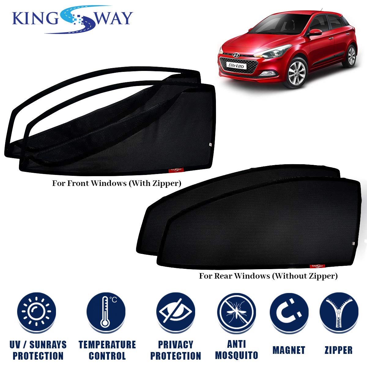 Kingsway Car Sun Shades/Curtains for Hyundai Elite I20 (Model