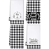 4 Pcs Christmas Kitchen Towels Xmas Dish Towels, Black, White, Stylish | Absorbent Quick to Drying Buffalo Plaid Bathroom Hand Towels Farmhouse Winter Tea Towels for Home Kitchen Holiday Decor