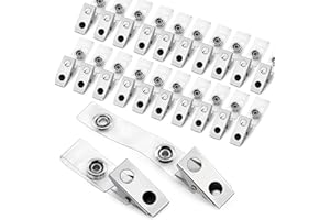 Easytle 30 Pcs Metal Badge Clips with Clear PVC Straps ID Strap Clip Double Holes Badge Holder Clips ID Clip for Badges, Work Badges
