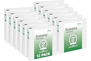 Office Essentials Economy View 3 Ring Binders, 2" Round Rings, 2.8" Spine, 375-Sheet Capacity, White Binders (12-Pack of 03428)