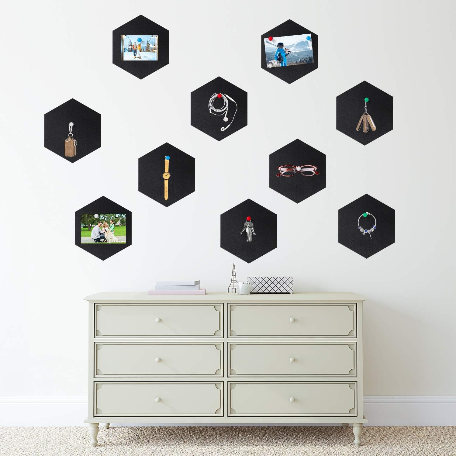 10 Packs Pin Board Hexagon Felt Board Tiles Bulletin Board Memo Board with 20 Pieces Push Pins, Decoration for Home Office Classroom Wall (Black, 5.9 x 7 Inches/ 15 x 17.7 cm) : Office Products