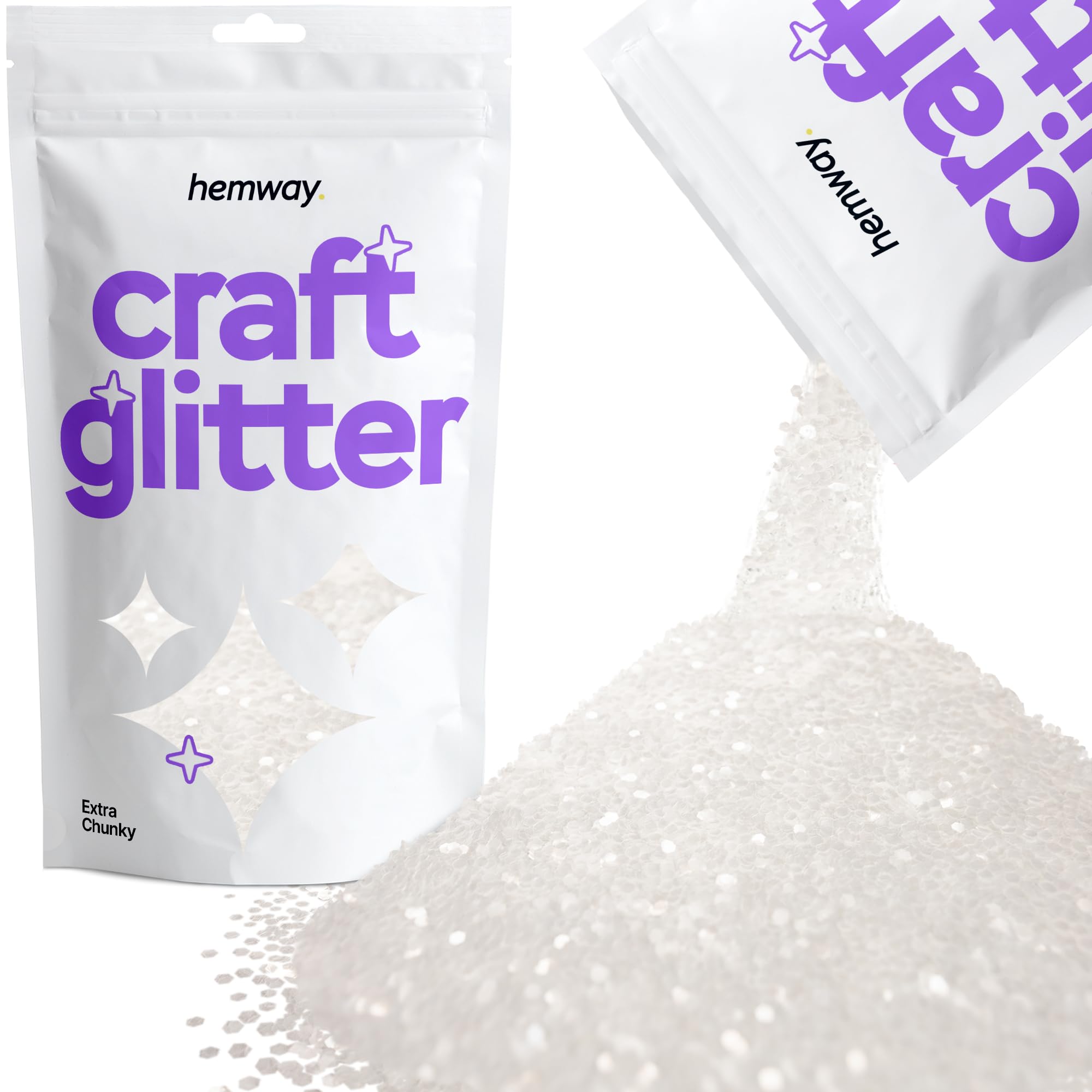 Hemway Craft Glitter White Iridescent 100g Extra Chunky Glitter for Crafts, Resin, Cosmetic, Nail, Face, Body, Festival, Tumblers, Art, Candle, Crafting