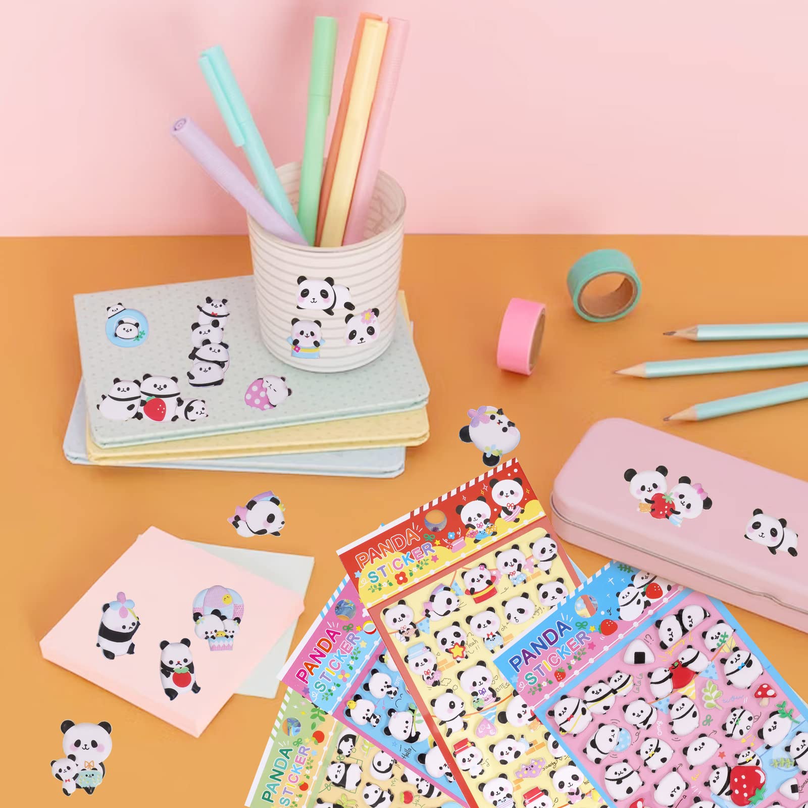 SHANGRLA Cute Puffy Panda Stickers for Kids Girls Kawaii 3D Tiny Pandas Squishies Stickers for Phone Case Stationery, Small Panda Gifts Party Favor Stuff for Party Supplies,4 Sheets.