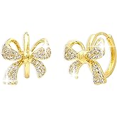 Sonateomber Gold Bow Hoop Rhinestone Earrings for Women, Cute Sparkly Cubic Zirconia Ribbon Huggie Hypoallergenic Pierced Earrings Holiday Prom Fashion Jewelry Gift