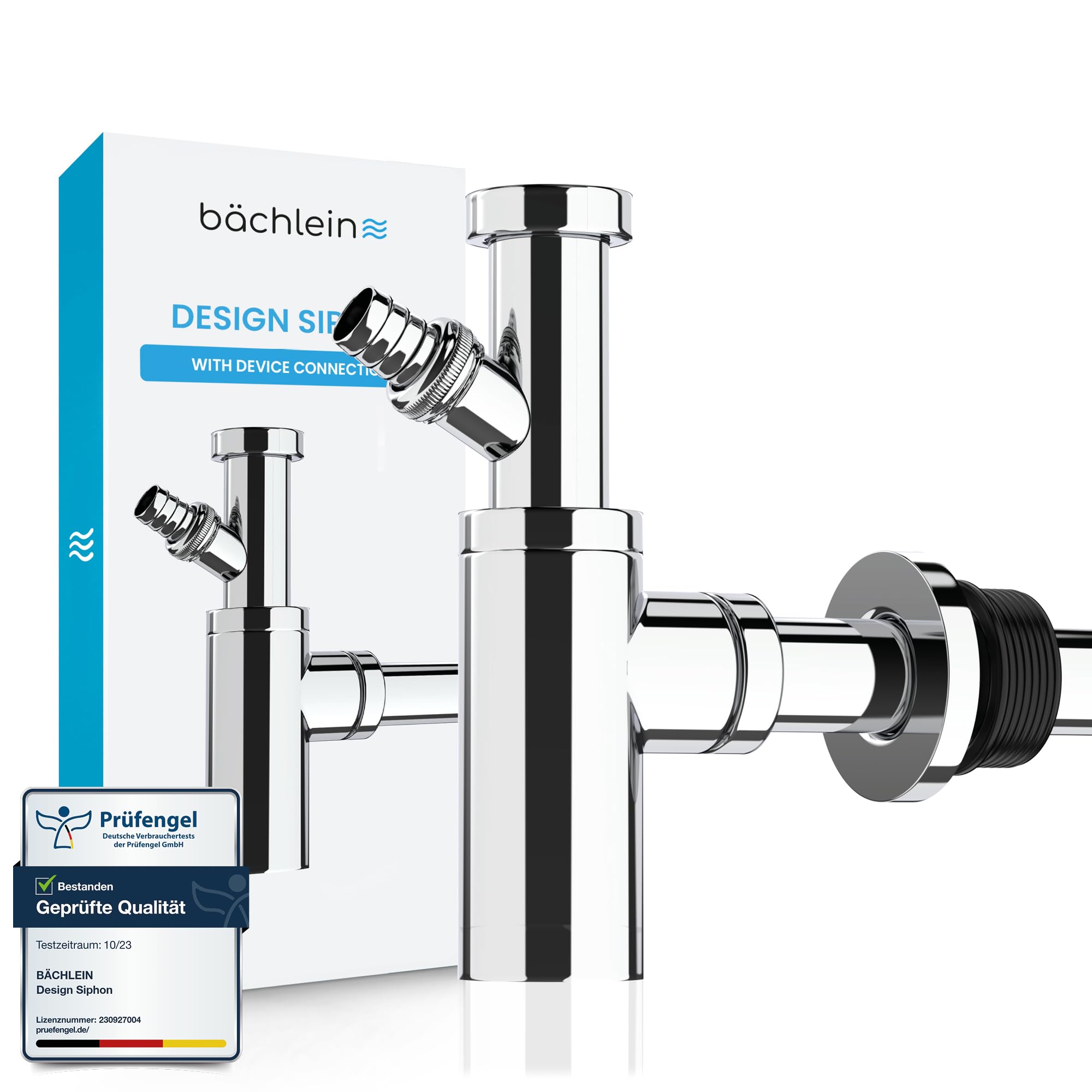 Bächlein Design Siphon Universal for Washbasin & Washstand - Drain Fitting Exactly - Odour Trap with Cleaning Opening + Installation Instructions - Design Siphon Drain Fitting Tube Siphon