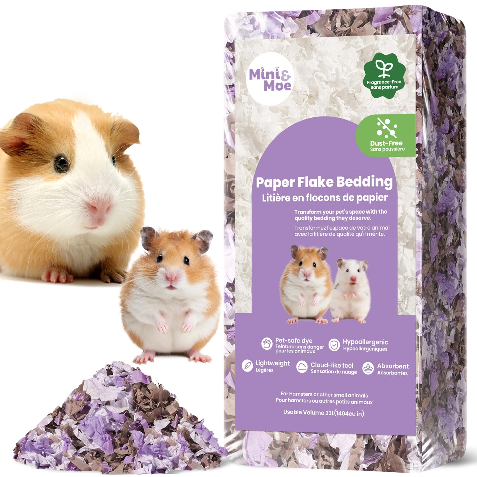 Photo 1 of mini&moe Hamster Bedding: Dust-Free and Odor Control Moisture Absorbent Natural Paper Small Pet Bedding - for Guinea Pigs, Hamsters, and Rabbits, 12 Liters