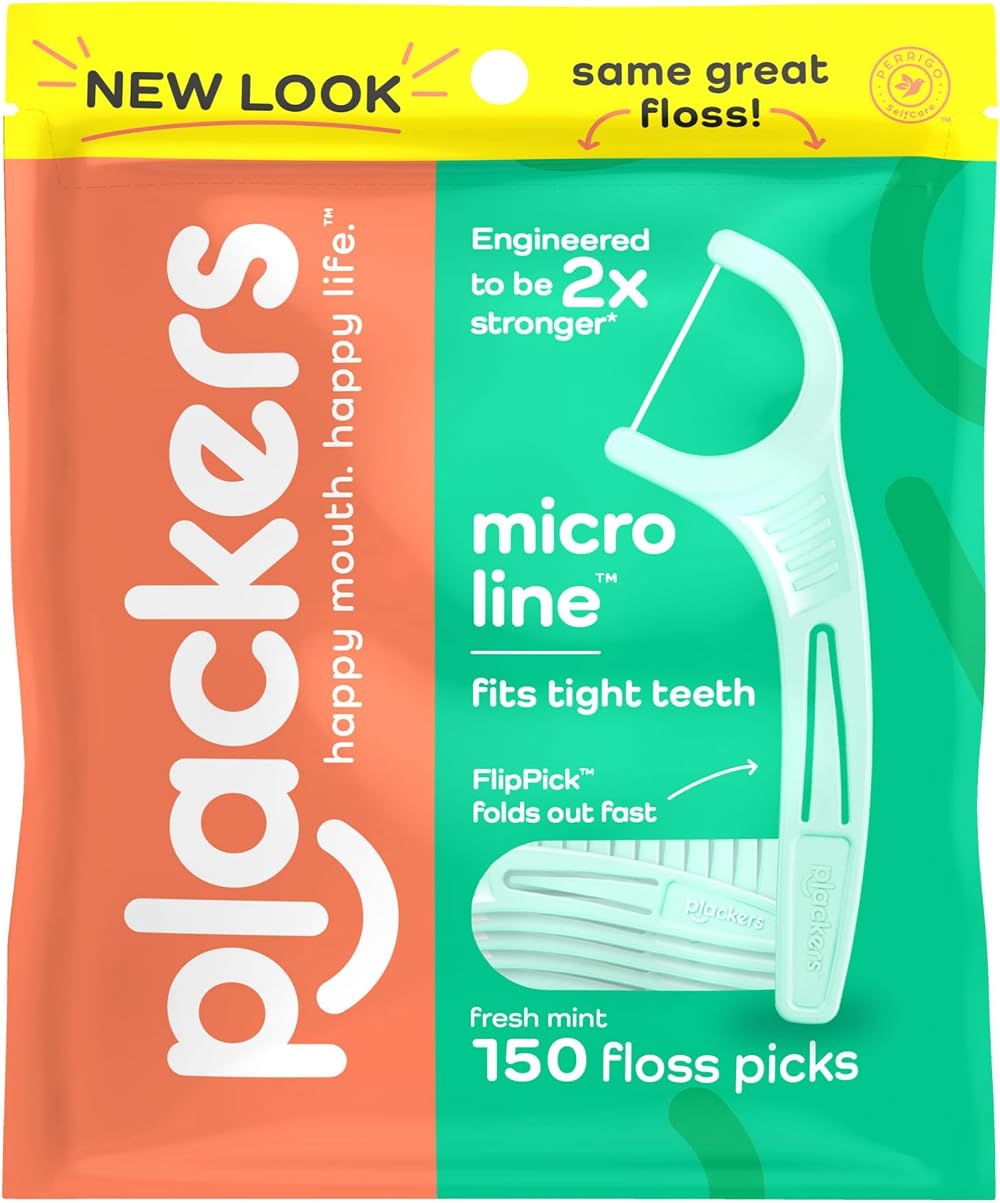 Plackers Micro Mint Flossers 150 Count Fold-Out Toothpick Easy Storage Sure-Zip