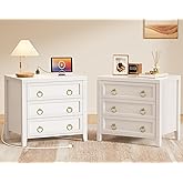 Huuger Paint Night Stand with Charger Station and USB-C Port, 3 Drawer Nightstands Set of 2, Larger Wider Bedside Table, Modern End Table, for Bedroom, White Nightstand