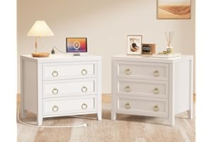 Huuger Paint Night Stand with Charger Station and USB-C Port, 3 Drawer Nightstands Set of 2, Larger Wider Bedside Table, Modern End Table, for Bedroom, White Nightstand