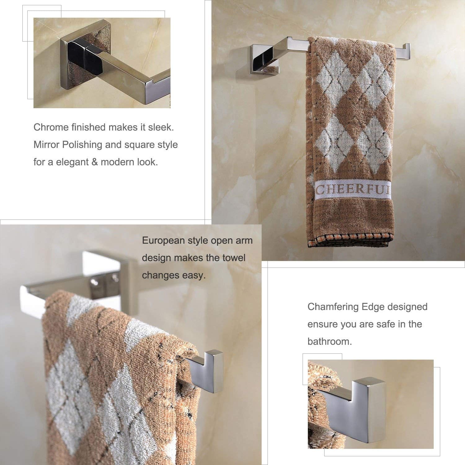 ThinkTop Bathroom Accessory Set, Stainless Steel Chrome Finish Wall Mount Square - Image 5