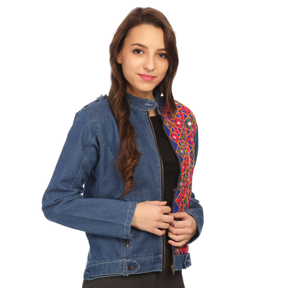 mirror work denim jacket