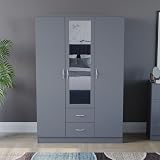 Vida Designs Riano 3 Door Mirrored Wardrobe Grey 170H x 115.4W x 53D cm view 2