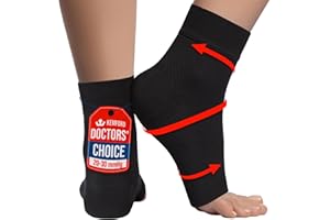 KEMFORD Ankle Compression Sleeve - Plantar Fasciitis Braces - Open Toe Compression Socks for Swelling, Sprain, Neuropathy, Foot Arch Support for Men and Women - 20-30mmhg, L, Black
