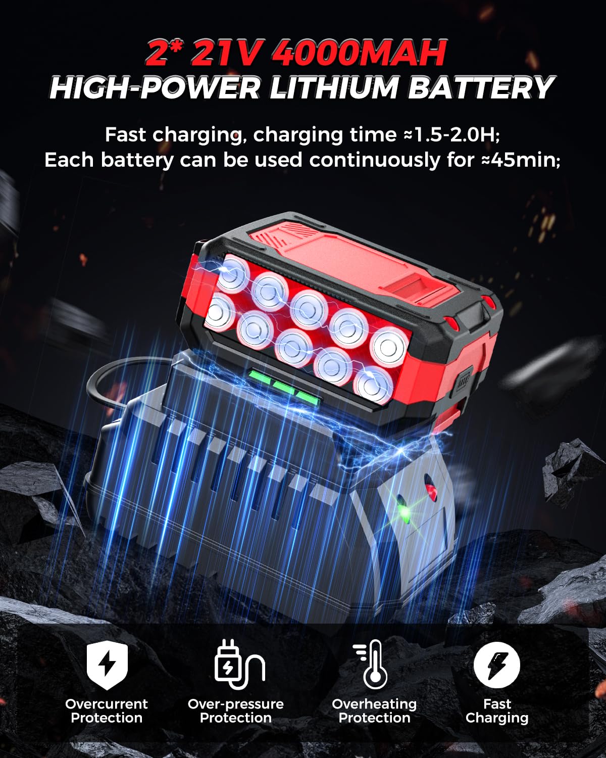 XIAZIR Akku Schlagschrauber 1200Nm, 21V 4.0Ah 2 Akkus & Schnellladegerät, 3 Gänge + LED-Licht, inkl. 5 Stecknüsse + Verlängerung + Koffer, für Auto, Baustelle & Heimwerken 4