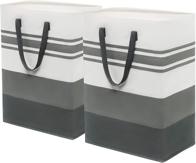 TIMEYARD Large 75L Laundry Hamper 2-Pack Tall Collapsible Grey