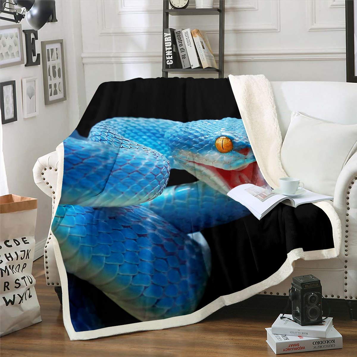 Loussiesd 3D Snake Blanket for Kids Boys Teens Green Snake Blankets and Throws 3D Reptile Print Fleece Blankets Wild Animal Sherpa Blanket,Plush Blankets Double 60"x79" — image 1