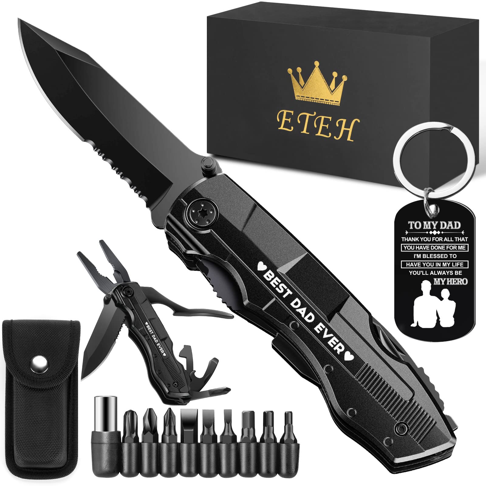 Fathers Day Dad Gifts from Daughter Son Wife Kids,BEST DAD EVER Multitool Knife,Christmas Birthday Father Day for Dad Step New Dad,Unique Camping Hunting Cycling Gift Ideas