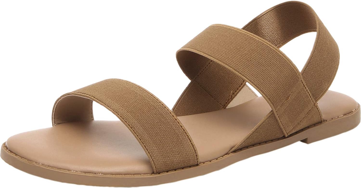 Women's Wide Width Flat Sandals - Open Toe Elastic Ankle Strap Casual Summer Shoes.
