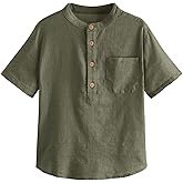 Inorin Boys Button Up Henley Shirts Short Sleeve Lightweight Summer Cotton Dress T Shirt Tees Tops One Pocket