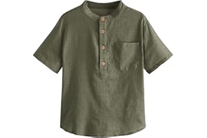 Inorin Boys Button Up Henley Shirts Short Sleeve Lightweight Summer Cotton Dress T Shirt Tees Tops One Pocket
