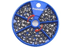 Proximitck Fishing Weights Sinkers 200PCS/105PCS Round Split Shot Sinker Set - 5 Sizes Lead Weights Removable for Versatile Fishing Purposes