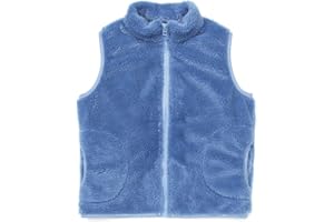JESKIDS Girls' Boys Sherpa Fleece Vest Outwear Lightweight Solid Color Cute Jacket with Pockets 2-11 Years