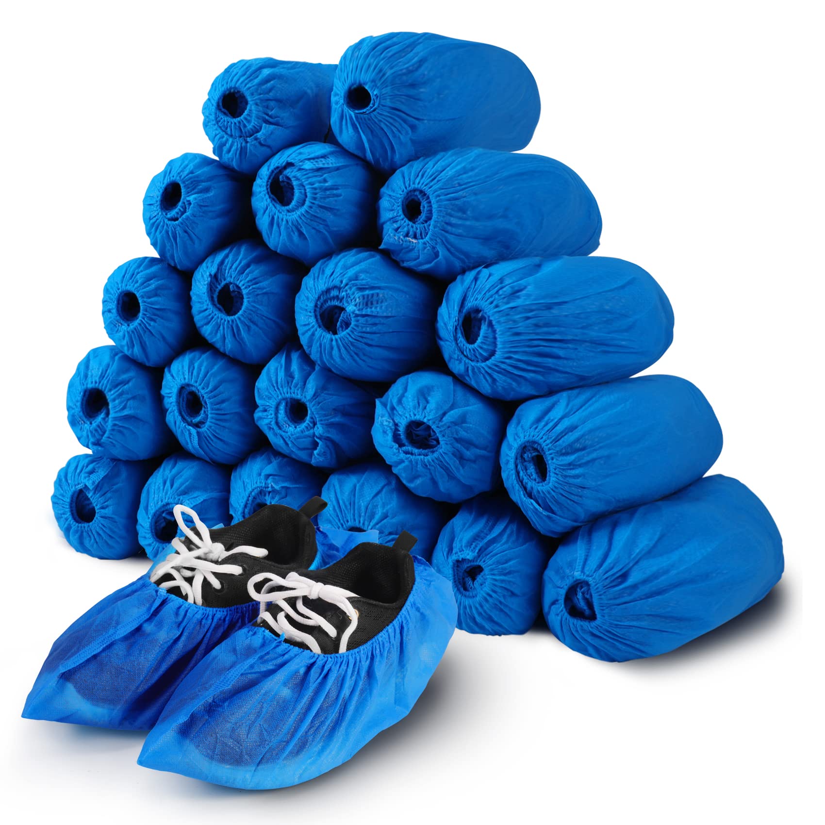 Annhua Shoe Covers Disposable 200 Pcs Non-Woven Fabric Overshoes with Elastic Band, Blue Non-Slip Shoe Protector Covers for Indoor and Outdoor Usage - One Size Fits All