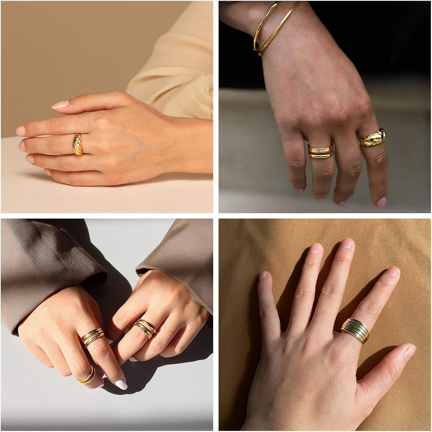 WFYOU 6PCS 18K Gold Plated Thick Dome Chunky Rings for Women Girls Braided Twisted Signet Chunky Gold Ring Set Minimalist Statement Ring Jewelry Size 5-9: Jewelry