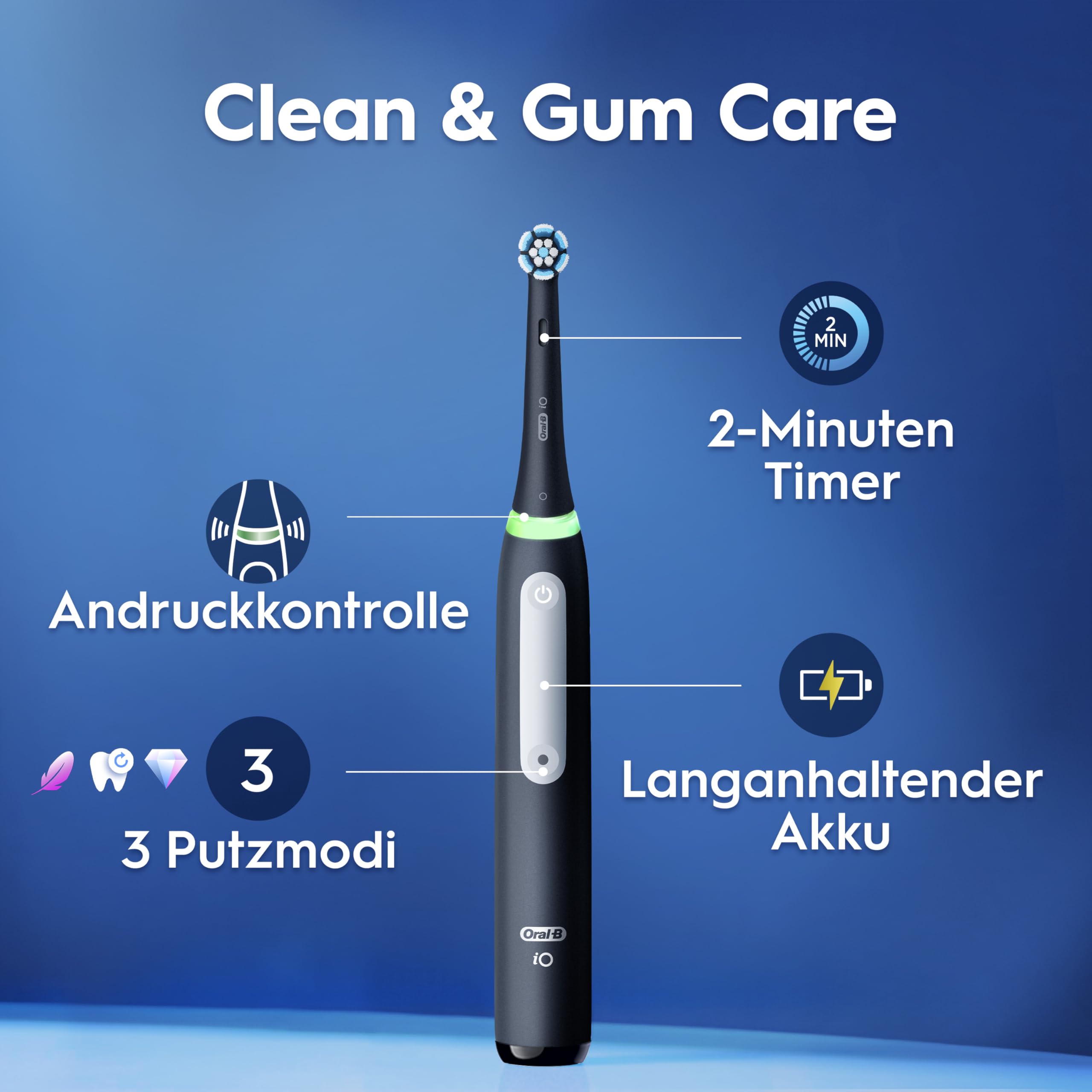 Oral-B iO Series 3 Plus Edition Elektrische Zahnbürste, Electric Toothbrush, drei Putzmodi für Zahnpflege, Designed by Braun, TESTSIEGER Stiftung Warentest (12, 2024), Matt Black 5