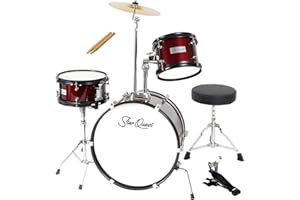 StarQuest SQ-DS-JR3-MWR 3-Pieces Drum Set for Beginners, Junior-Sized Drum Kit Metallic Red Wine W/ 16"Bass, Drumsticks, Snar