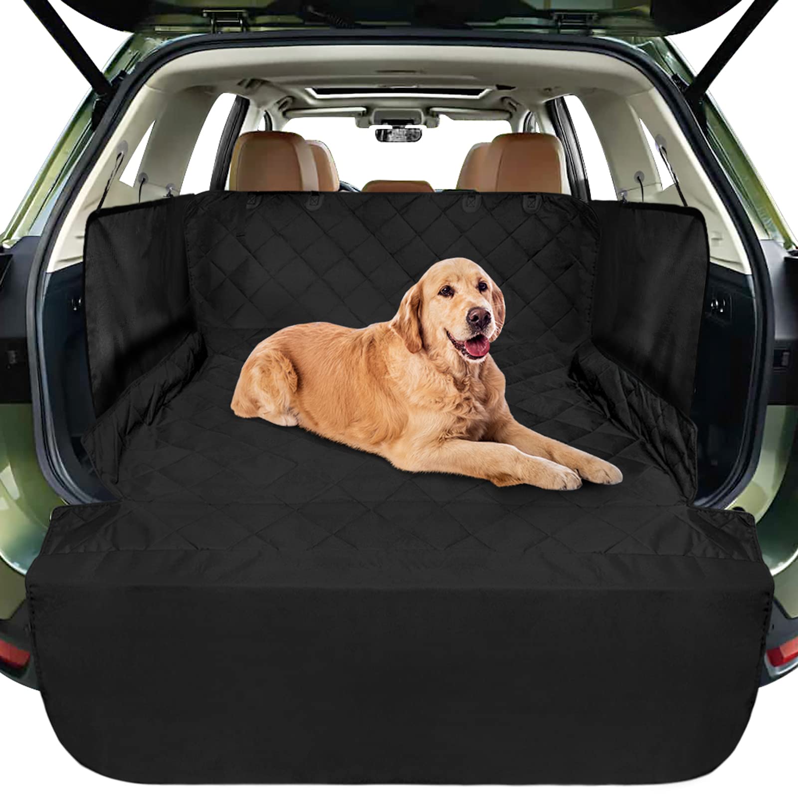 Photo 1 of FunniPets Cargo Liner for SUV, Water-Resistant Dog Cargo Cover with Side Walls Protector and Bumper Flap, Non-Slip Backing, Quilted Pet Seat Cover, Large Size Universal Fit, Black