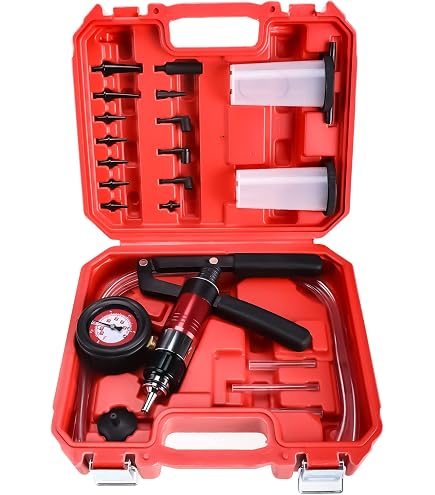 21-Piece Hand Held Vacuum Pressure Pump Tester Kit – Brake Fluid Bleeder Brake Bleeding Kit