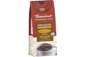 Teeccino Miraculous Mushrooms Adapt & Protect Coffee Alternative, 10 Oz – 5 Organic Adaptogenic Mushrooms with Chicory & Cacao, Caffeine Free, Prebiotic, Acid Free, All-Purpose Grind