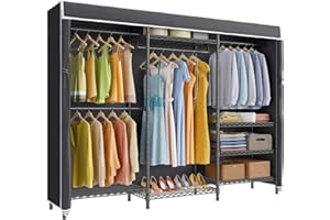 VIPEK V5C Plus Portable Wardrobe Closet, Heavy Duty Clothes Rack with Adjustable Shelves, Black Metal, Max Load 1040LBS, Zippered Dustproof Cover