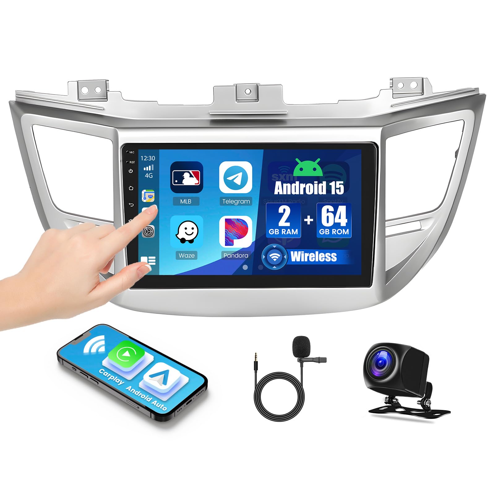 Photo 1 of [2G+64G] Android 15 Car Radio Stereo for Hyundai Tucson 2015 2016 2017 2018, Wireless Carplay Android Auto, 9 inch Touch Screen Radio Bluetooth GPS FM RDS DSP 5G WiFi +Free AHD Backup Cam
