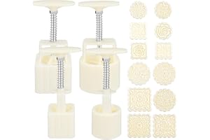 Sewroro Chinese Traditional Mooncake Mold 4pcs Set with 4 Buckets and 12 Patterned Stamps Mooncake Press