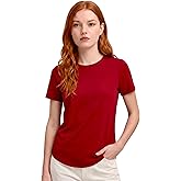 MON CHOU Women’s 100% Organic Peruvian Pima Cotton Crew Neck T-Shirt Relaxed Fit Short Sleeve Curved Hem Everyday Loungewear
