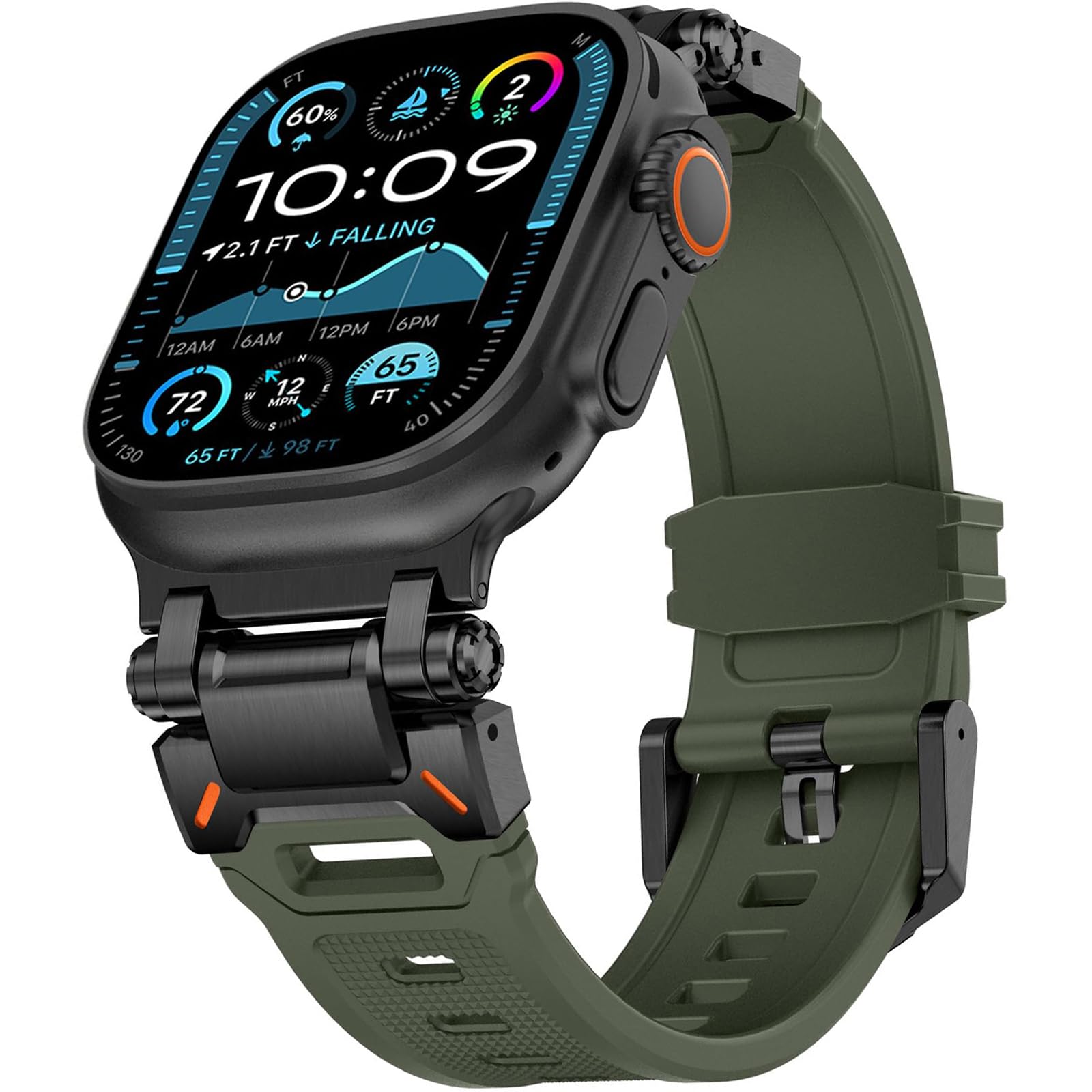 WINGLE Compatible for Apple Watch Strap 49mm 46mm 45mm 44mm 42mm(series 3), Durable Silicone Rubber Sport Straps for iWatch Ultra 3 2 1/SE 3 2 1/Series 11 10 9 8 7 6 5 4 3 2 1, Black/Green