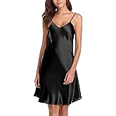 Vlazom Women Sexy Lingerie Satin Nightgown Silk Chemise Mini Slips V Neck Negligee Sleepwear with Adjustable Straps