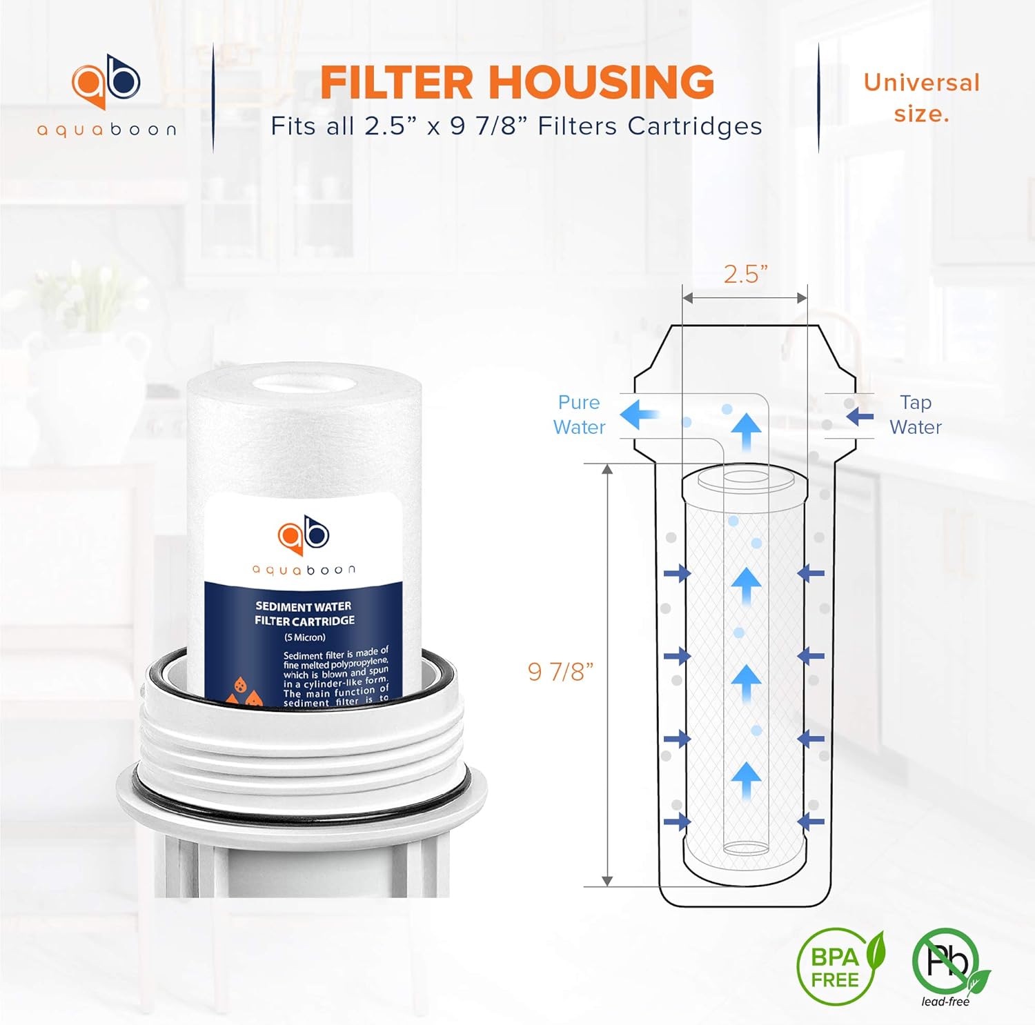 Aquaboon 6-Pack of 5 Micron 10" Sediment Water Filter Replacement Cartridge for Any Standard RO Unit | Whole House Sediment Filtration | Compatible with DuPont WFPFC5002, Pentek DGD series, RFC: Kitchen & Dining