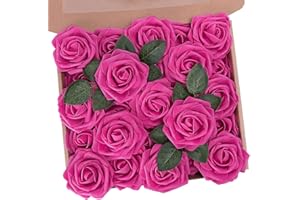 N&T NIETING Artificial Flowers, Foam Roses Perfect for DIY Wedding Bridal Bouquets Centerpieces Bridal Shower Party Home Flower Arrangement Mother's Day Decor 25Pcs, Hot Pink
