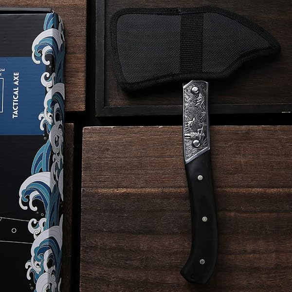BLACK CHOPPING AXE, FULL TANG WOODEN HANDLE WOOD SPLITTING AND CUTTING, CAMPING OUTDOOR HATCHET WITH SHEATH, RETRO DESIGN FOR BUSHCRAFT AXES